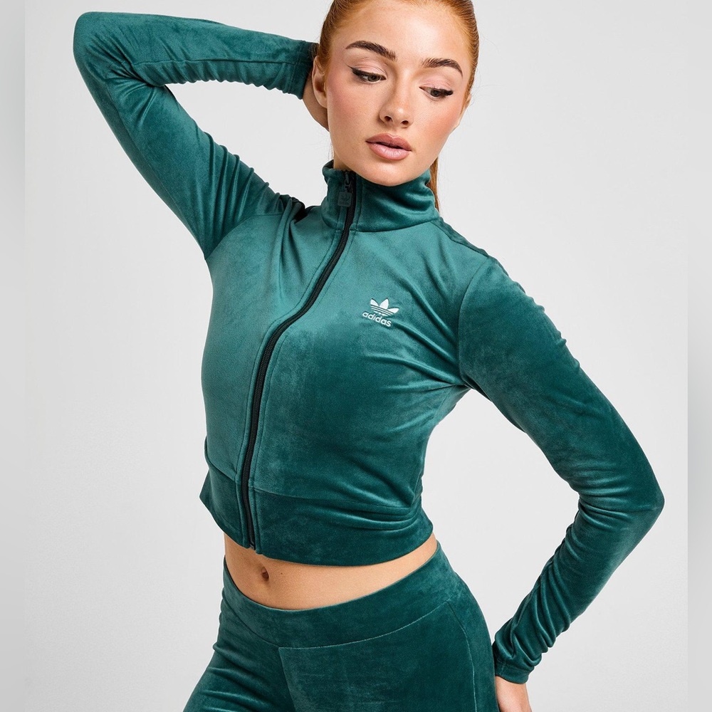 adidas Teal Green Velvet Zip-Up Track Jacket